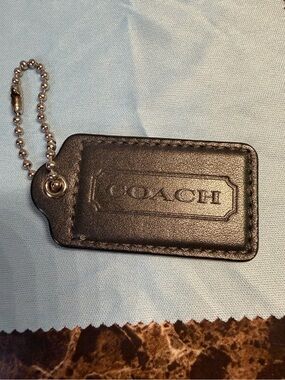 COACH Large Black Leather Logo Key Tag